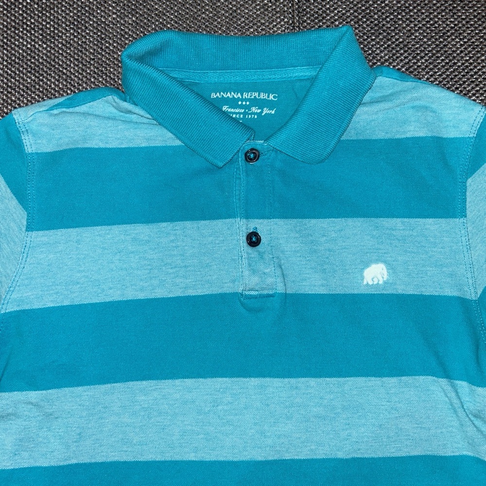 Banana Republic Men's Striped Polo Shirt - Blue Large